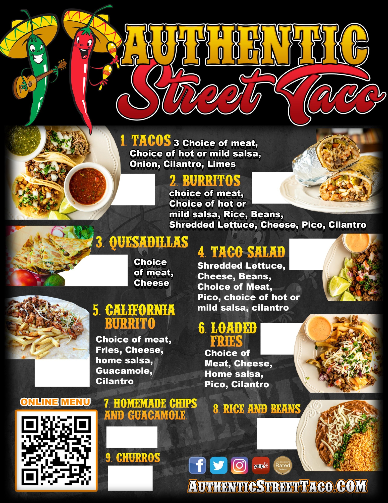 Authentic Street Taco food truck menu